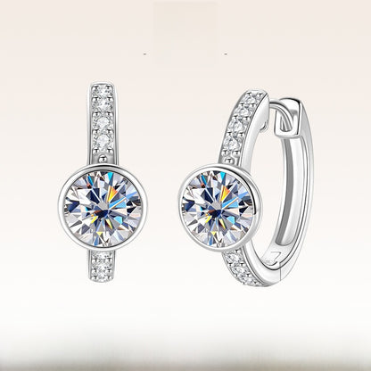 Round Unisex Earrings In 925 Sterling Silver With Moissanite Inlay, Featuring Electroplated Finish And 925 Sterling Silver Posts