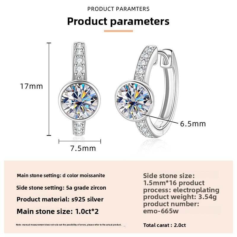 Round Unisex Earrings In 925 Sterling Silver With Moissanite Inlay, Featuring Electroplated Finish And 925 Sterling Silver Posts