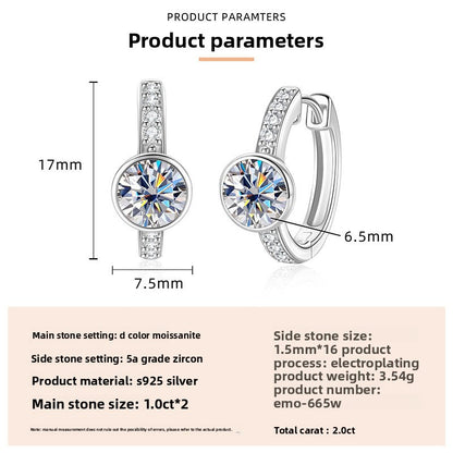 Round Unisex Earrings In 925 Sterling Silver With Moissanite Inlay, Featuring Electroplated Finish And 925 Sterling Silver Posts