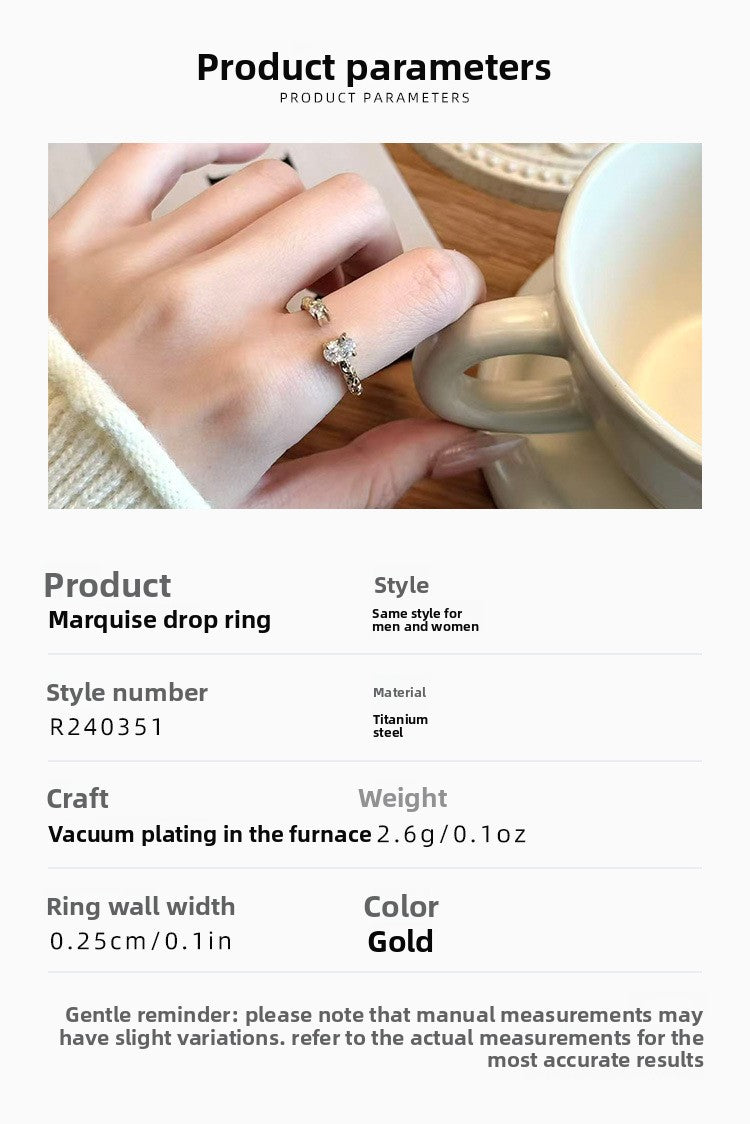Geometric Open Rings For Women In Simple Style, Titanium Steel With Electroplated Gold Plating And Zircon Inlay Featuring Fold Craft