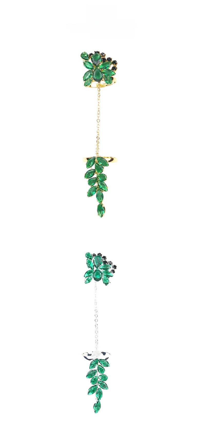 Geometric Green Alloy Ring For Women With Zircon Inlay, Featuring Electroplated Finish