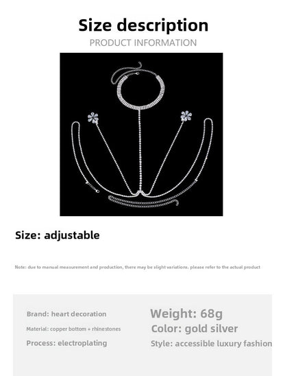 Gold Rhinestone Body Chain For Women Featuring Floral Pattern, Perfect Wedding Chest Accessory