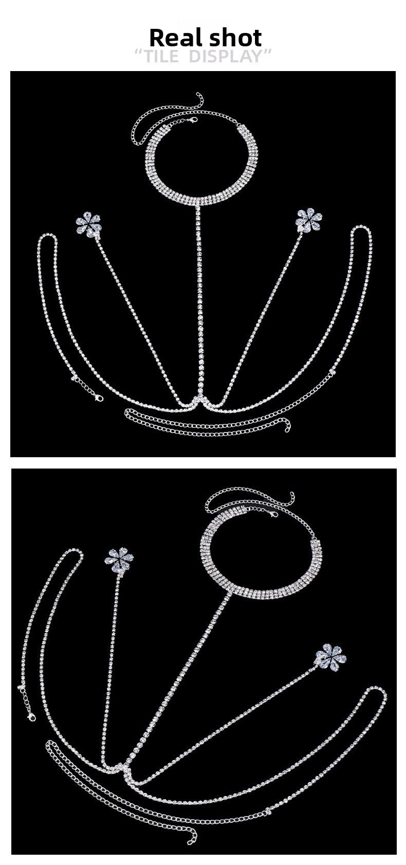 Gold Rhinestone Body Chain For Women Featuring Floral Pattern, Perfect Wedding Chest Accessory