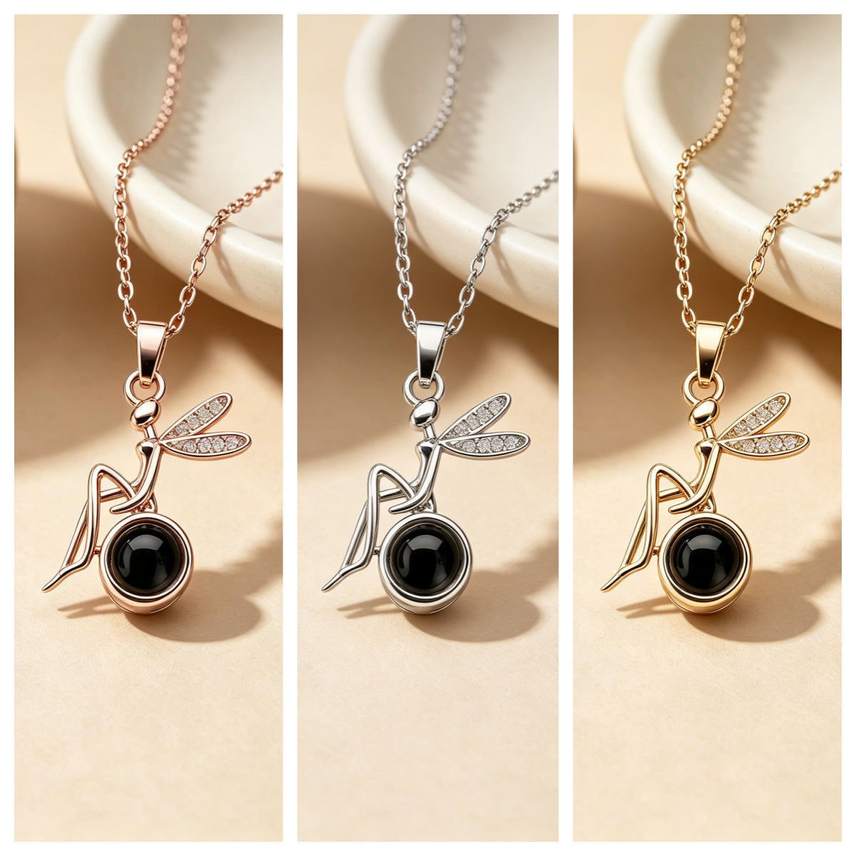 Dragonfly Necklace For Women In Gold With Copper Pendant And Rhinestone Inlay On Cable Chain