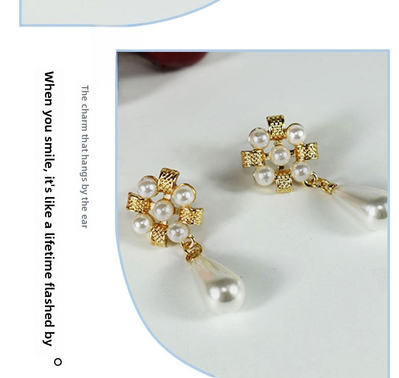 Alloy Earrings With Artificial Pearl Inlay, Featuring 925 Sterling Silver Ear Pins For Women In Silver