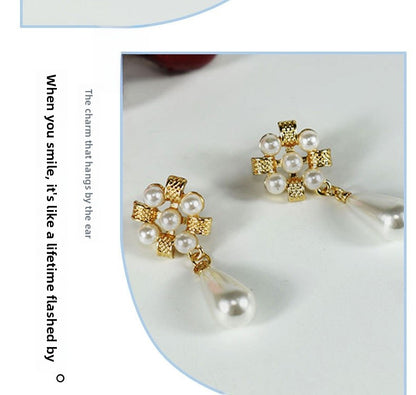 Alloy Earrings With Artificial Pearl Inlay, Featuring 925 Sterling Silver Ear Pins For Women In Silver