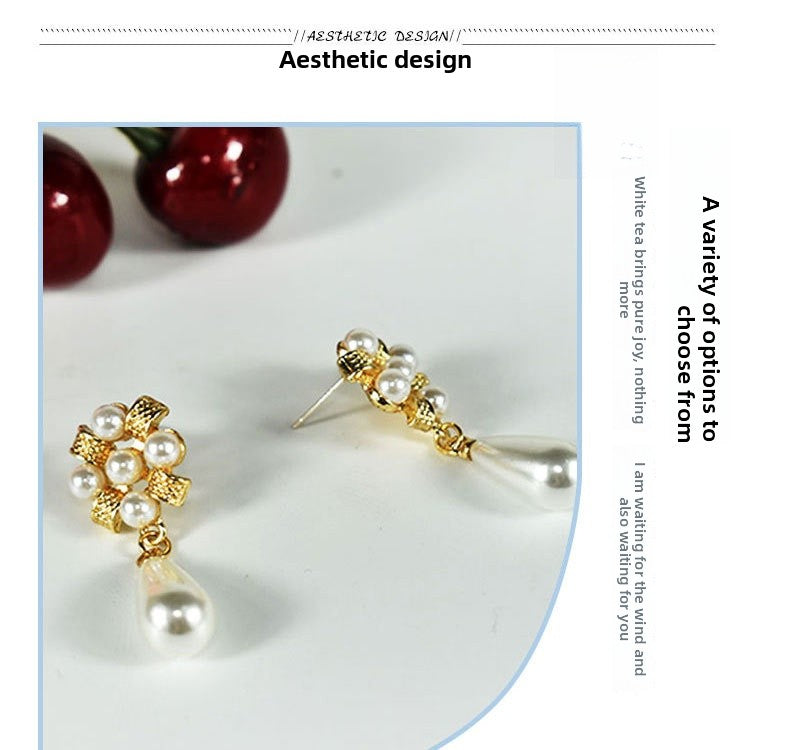 Alloy Earrings With Artificial Pearl Inlay, Featuring 925 Sterling Silver Ear Pins For Women In Silver