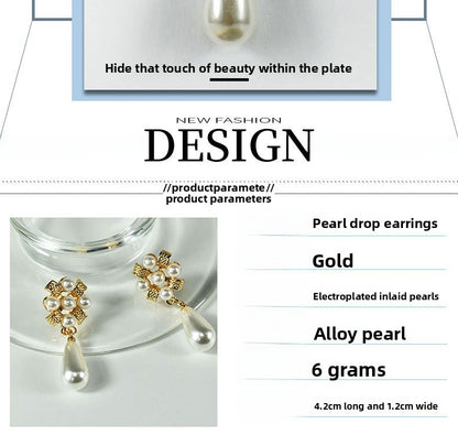 Alloy Earrings With Artificial Pearl Inlay, Featuring 925 Sterling Silver Ear Pins For Women In Silver