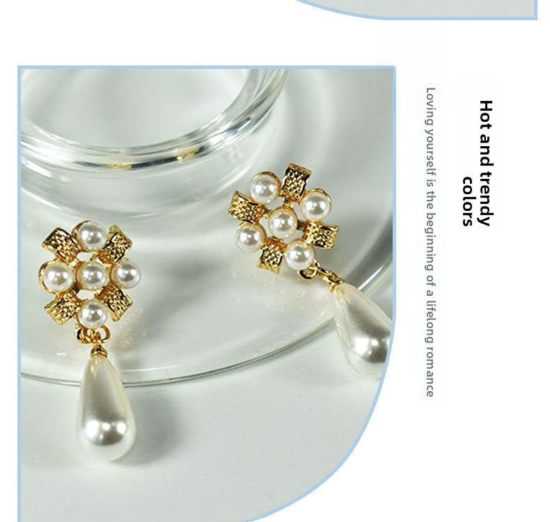Alloy Earrings With Artificial Pearl Inlay, Featuring 925 Sterling Silver Ear Pins For Women In Silver