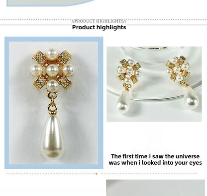 Alloy Earrings With Artificial Pearl Inlay, Featuring 925 Sterling Silver Ear Pins For Women In Silver
