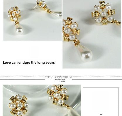 Alloy Earrings With Artificial Pearl Inlay, Featuring 925 Sterling Silver Ear Pins For Women In Silver