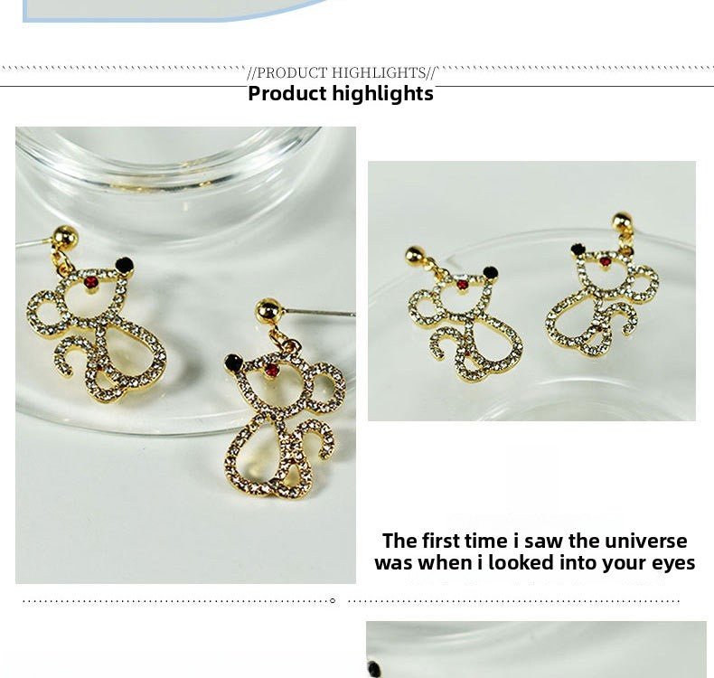 Simple Style Animal Stud Earrings For Women With 925 Sterling Silver Posts And Silver Alloy Featuring Artificial Gemstones