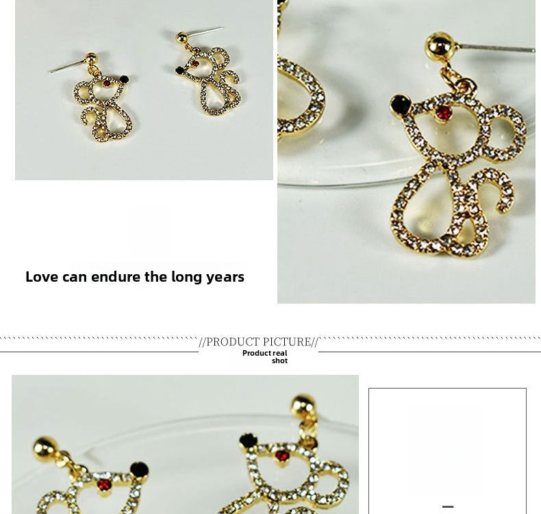Simple Style Animal Stud Earrings For Women With 925 Sterling Silver Posts And Silver Alloy Featuring Artificial Gemstones