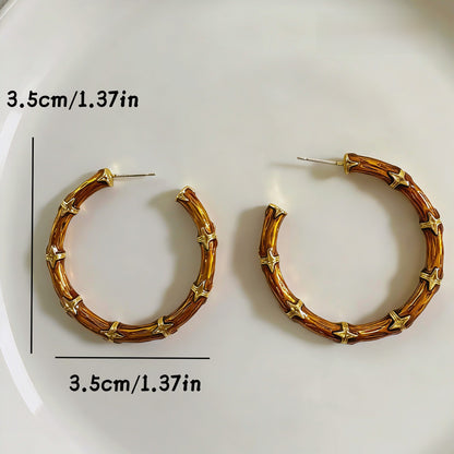 Bamboo Hoop Earrings For Unisex Featuring Enamel Craft And Alloy Material With 925 Sterling Silver Studs In Silver