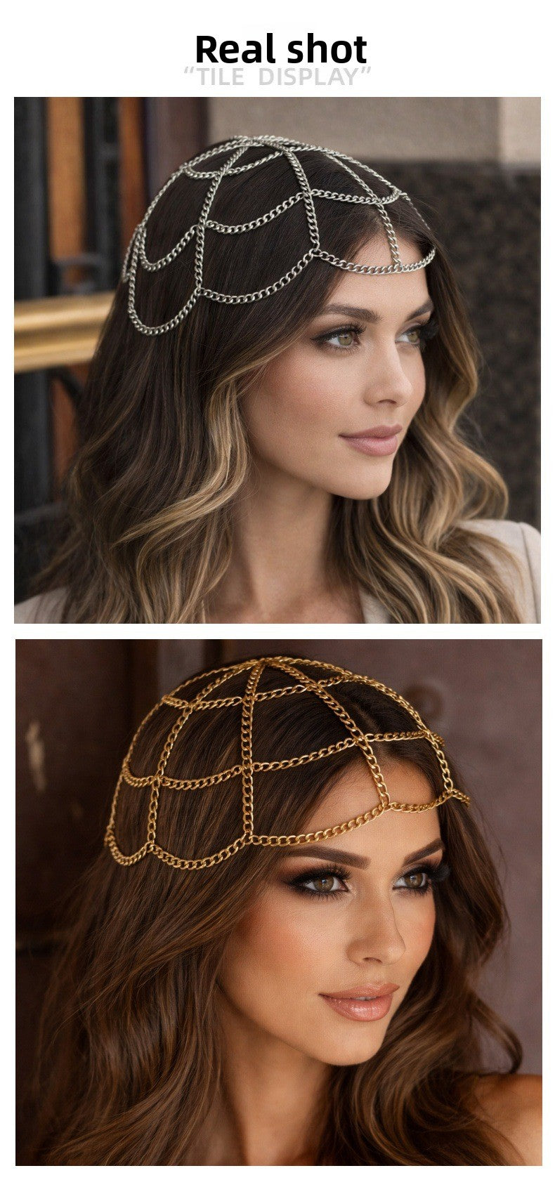 Silver Alloy Hair Chain With Insert Comb For Elegant Hairstyling