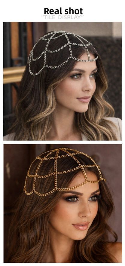 Silver Alloy Hair Chain With Insert Comb For Elegant Hairstyling