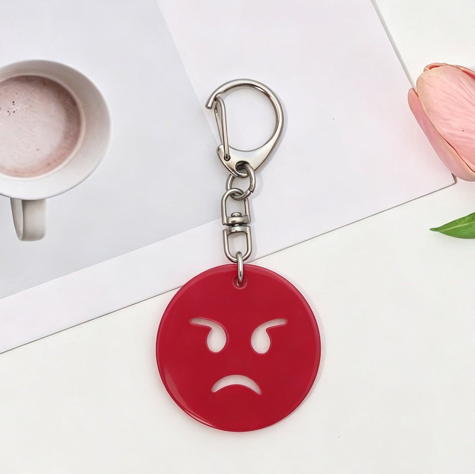 Smiley Face Key Chain In Acrylic Material Featuring Durable Acrylic Inlay