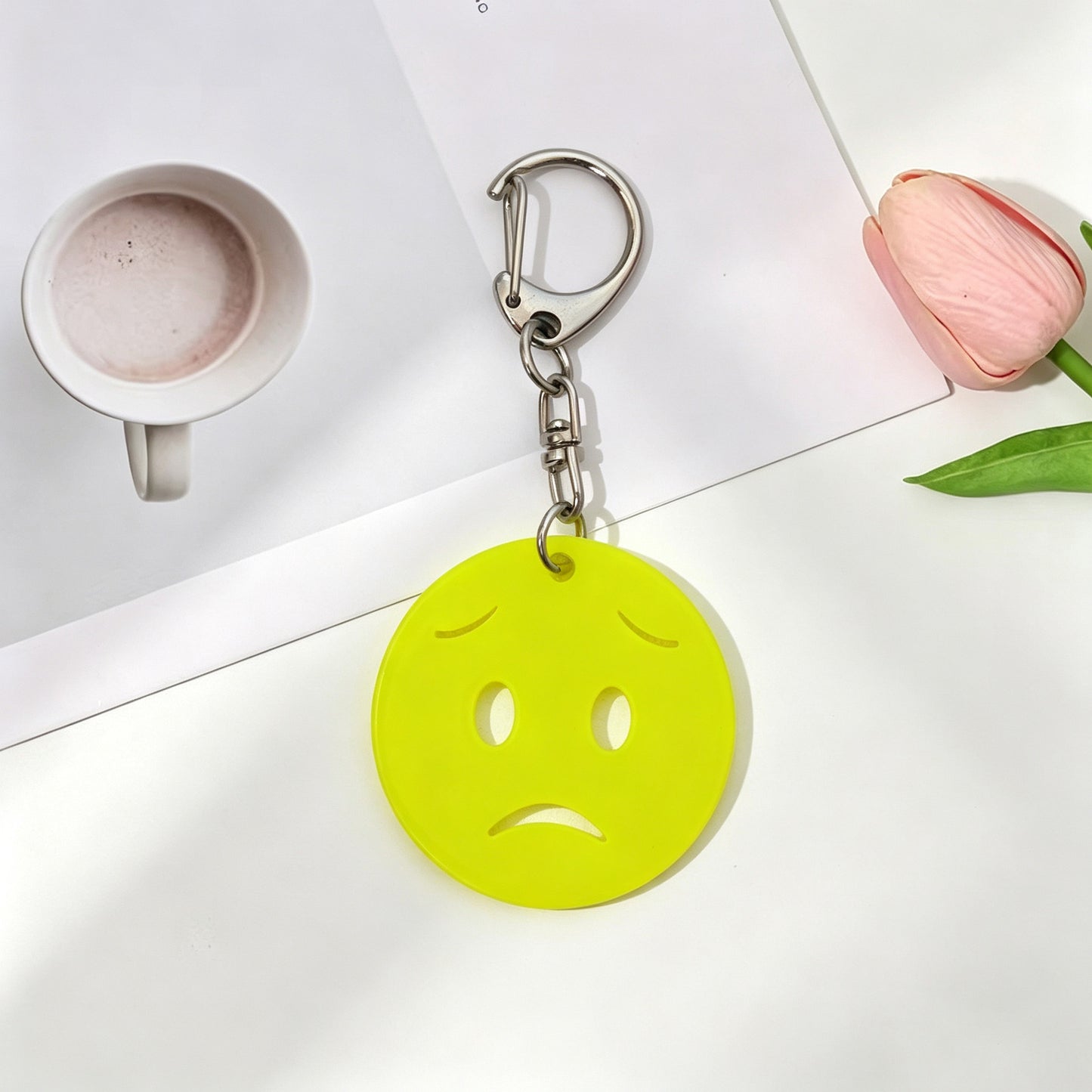Smiley Face Key Chain In Acrylic Material Featuring Durable Acrylic Inlay