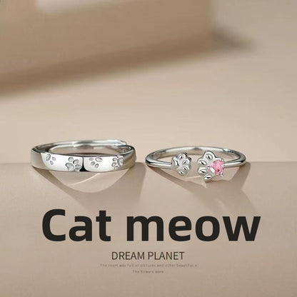 Romantic Copper Cat Rings For Couples, 1 Pair