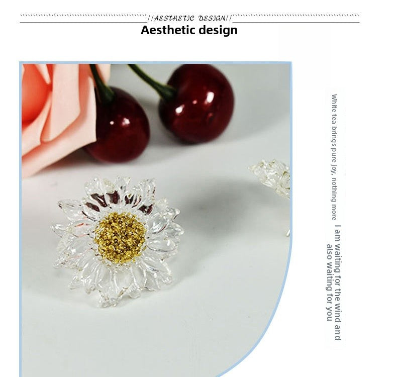 Handmade Daisy Stud Earrings In Transparent Resin With 925 Sterling Silver Posts, Sweet Style