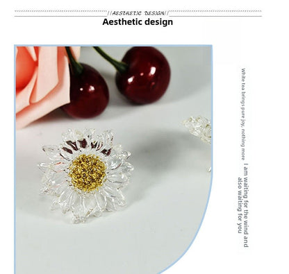 Handmade Daisy Stud Earrings In Transparent Resin With 925 Sterling Silver Posts, Sweet Style