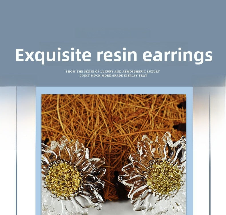 Handmade Daisy Stud Earrings In Transparent Resin With 925 Sterling Silver Posts, Sweet Style