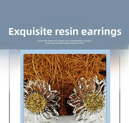 Handmade Daisy Stud Earrings In Transparent Resin With 925 Sterling Silver Posts, Sweet Style