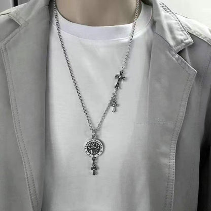 Vintage Style Cross Pendant Necklace In Brass And Copper, Perfect Couple Jewelry