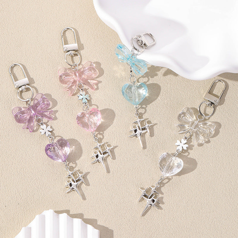 Blue Bow Tie Bag Charm Key Chain Featuring Acrylic Material