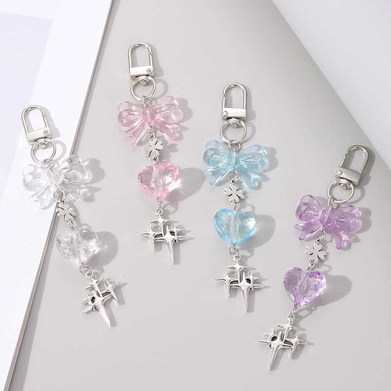 Blue Bow Tie Bag Charm Key Chain Featuring Acrylic Material
