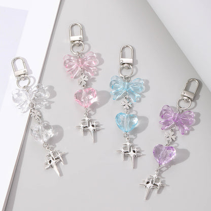 Blue Bow Tie Bag Charm Key Chain Featuring Acrylic Material
