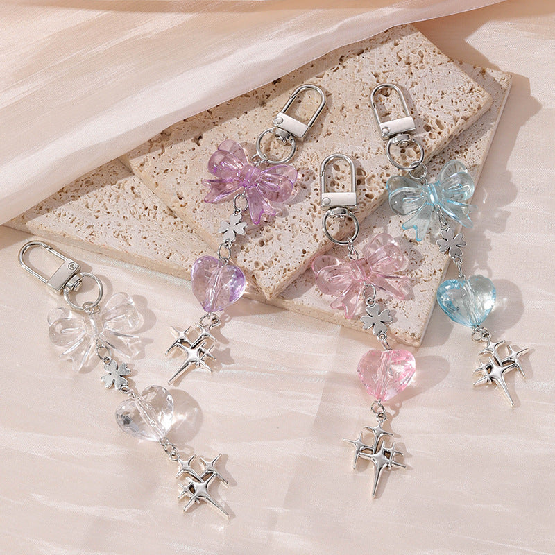 Blue Bow Tie Bag Charm Key Chain Featuring Acrylic Material