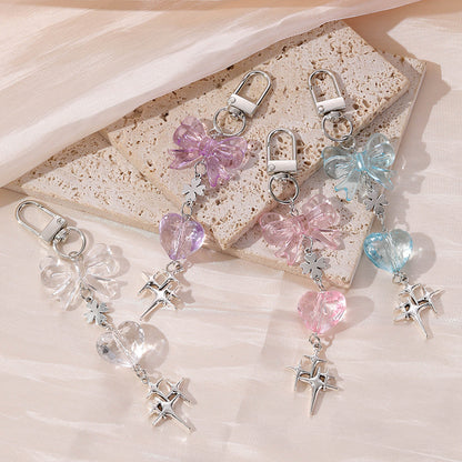 Blue Bow Tie Bag Charm Key Chain Featuring Acrylic Material
