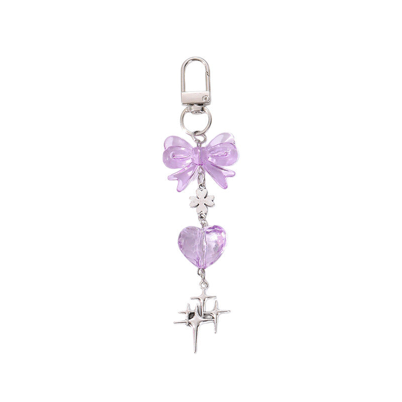 Blue Bow Tie Bag Charm Key Chain Featuring Acrylic Material