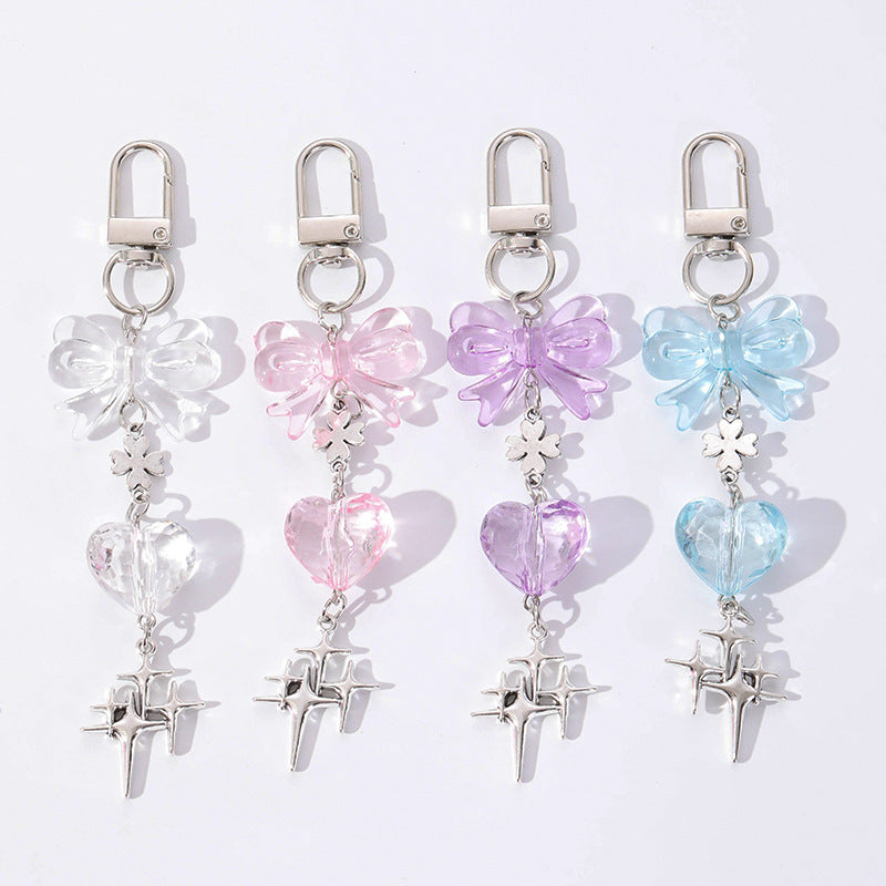 Blue Bow Tie Bag Charm Key Chain Featuring Acrylic Material
