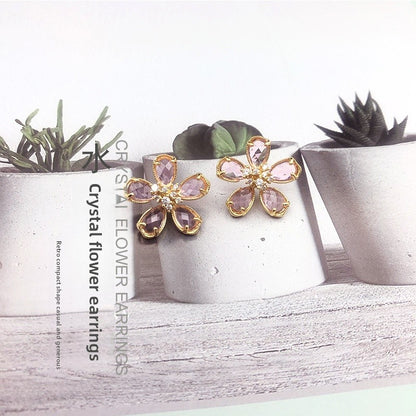 White Flower Earrings For Women With 925 Sterling Silver Posts And Crystal Inlay, Plastic Material Stud Earrings