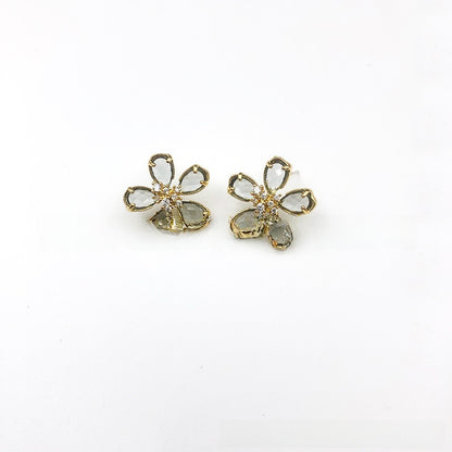 White Flower Earrings For Women With 925 Sterling Silver Posts And Crystal Inlay, Plastic Material Stud Earrings