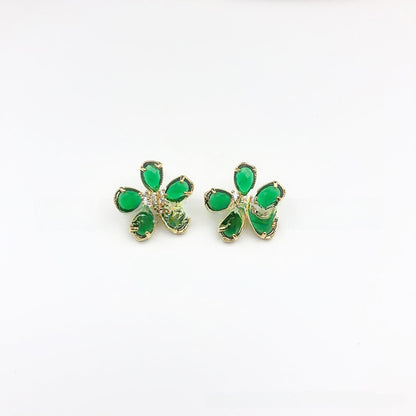 White Flower Earrings For Women With 925 Sterling Silver Posts And Crystal Inlay, Plastic Material Stud Earrings