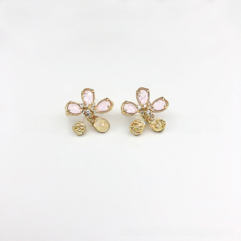 White Flower Earrings For Women With 925 Sterling Silver Posts And Crystal Inlay, Plastic Material Stud Earrings