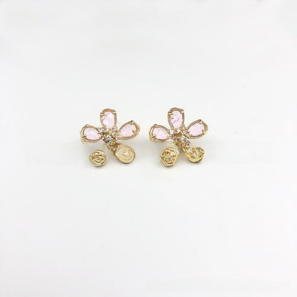 White Flower Earrings For Women With 925 Sterling Silver Posts And Crystal Inlay, Plastic Material Stud Earrings