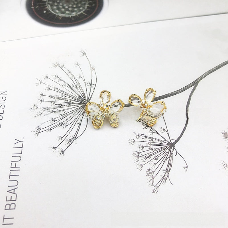 White Flower Earrings For Women With 925 Sterling Silver Posts And Crystal Inlay, Plastic Material Stud Earrings