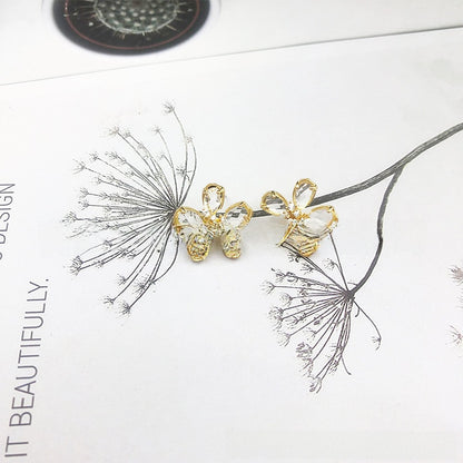 White Flower Earrings For Women With 925 Sterling Silver Posts And Crystal Inlay, Plastic Material Stud Earrings