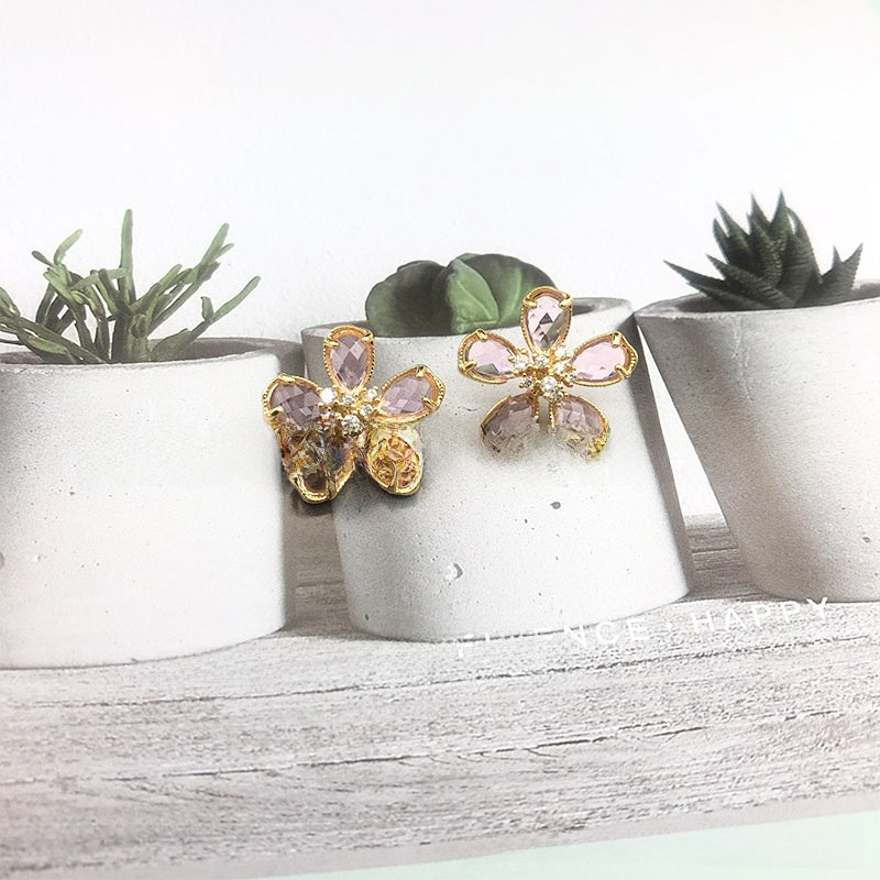 White Flower Earrings For Women With 925 Sterling Silver Posts And Crystal Inlay, Plastic Material Stud Earrings