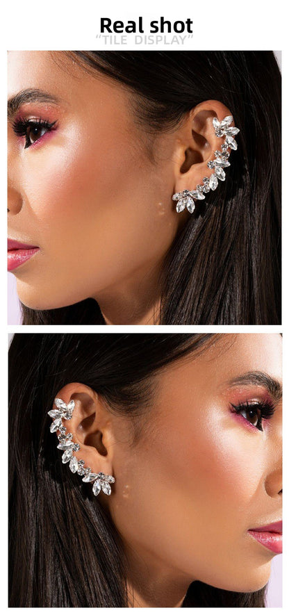 Geometric Clip Earrings For Women With Electroplated Finish Featuring Rhinestones Inlay