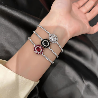 Vintage Style Oval Copper Bracelet For Women With Zircon Inlay In Silver