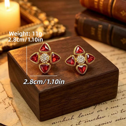 Geometric Stud Earrings For Unisex Featuring Blue Rhinestones And Zinc Alloy With 925 Sterling Silver Ear Pins