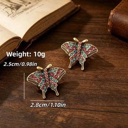 Butterfly Stud Earrings For Unisex Featuring Natural Pink Rhinestones With 925 Sterling Silver Posts And Zinc Alloy Design