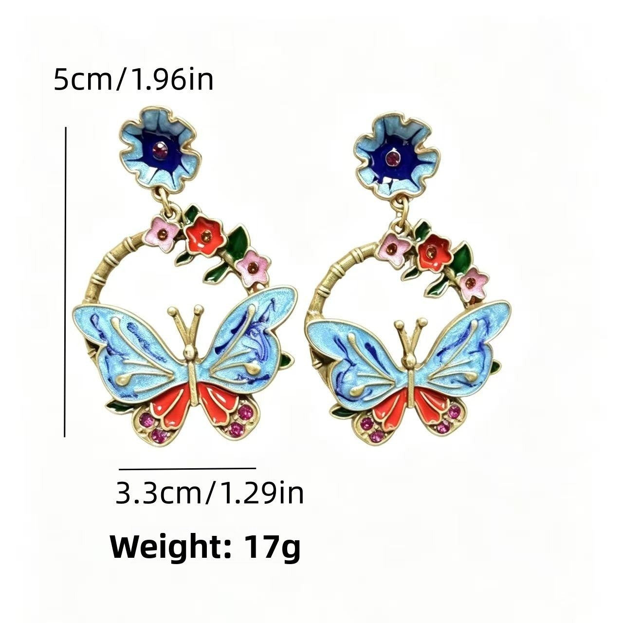 Butterfly Stud Earrings For Unisex Featuring Enamel Craft In Silver With 925 Sterling Silver Ear Pins And Zinc Alloy Material