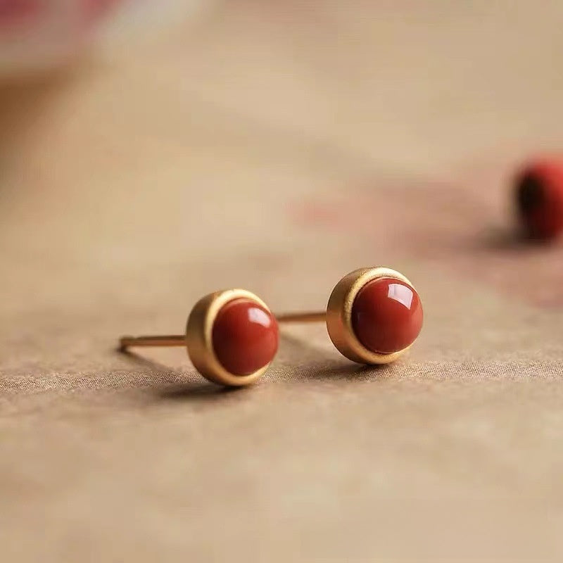 Retro Geometric Red Acrylic Stud Earrings For Women With Electroplated Finish