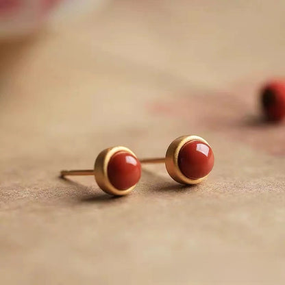 Retro Geometric Red Acrylic Stud Earrings For Women With Electroplated Finish